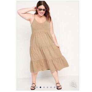 Old Navy Tiered Slub-Knit Maxi Cami Swing Tiered Dress In Oatmeal/Tan Sz XL Tall